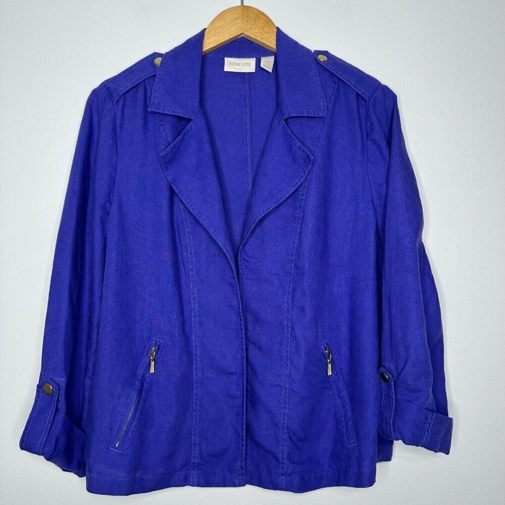 Chicos Linen‎ Blazer Size L Purple
